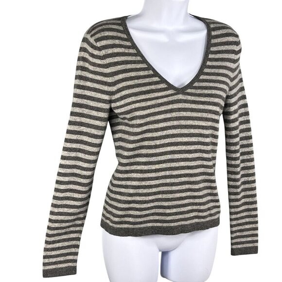 Michael Kors Womens S Y2K Gray Striped V-Neck 100% Cashmere Sweater Long Sleeve - Picture 5 of 14